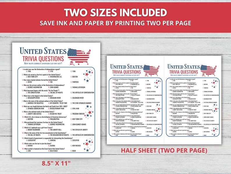 United States Trivia Game, USA Trivia, 4th of July Trivia, 250th ...