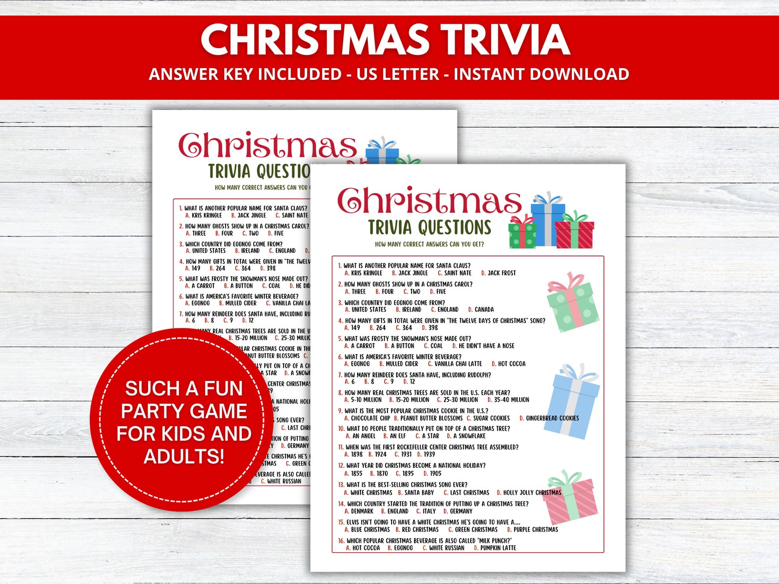 Christmas Trivia Game Printable, Christmas Party Game, Holiday Trivia ...