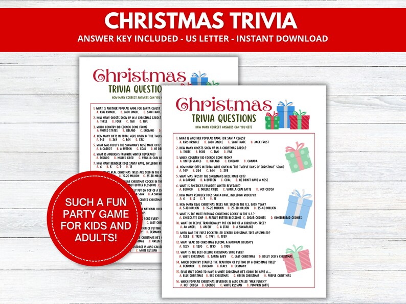 Christmas Trivia Game Printable, Christmas Party Game, Holiday Trivia ...