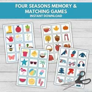 Pacchetto di giochi di memoria sulle quattro stagioni, gioco di abbinamento delle stagioni, attività di apprendimento sulle quattro stagioni, attività per bambini in età prescolare, momenti di tranquillità, scuola materna