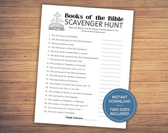 Books of the Bible Scavenger Hunt, Youth Group Games, Sunday School Activity, Women's Ministry Game, Bible Study, Bible Search, Church Games