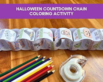 Halloween Countdown Chain, Printable Halloween Advent Paper Chain, Countdown Calendar, Halloween Activities for Kids, Halloween Paper Crafts