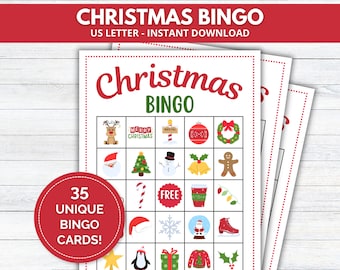 Christmas Bingo, 35 Printable Bingo Cards, Christmas Game, Winter Bingo, Kids Christmas Activity, Xmas Classroom Game, Christmas Party Game