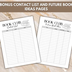 Book Club Discussion Guide - US Letter, A4 sizes - Book club contact list and future book ideas list