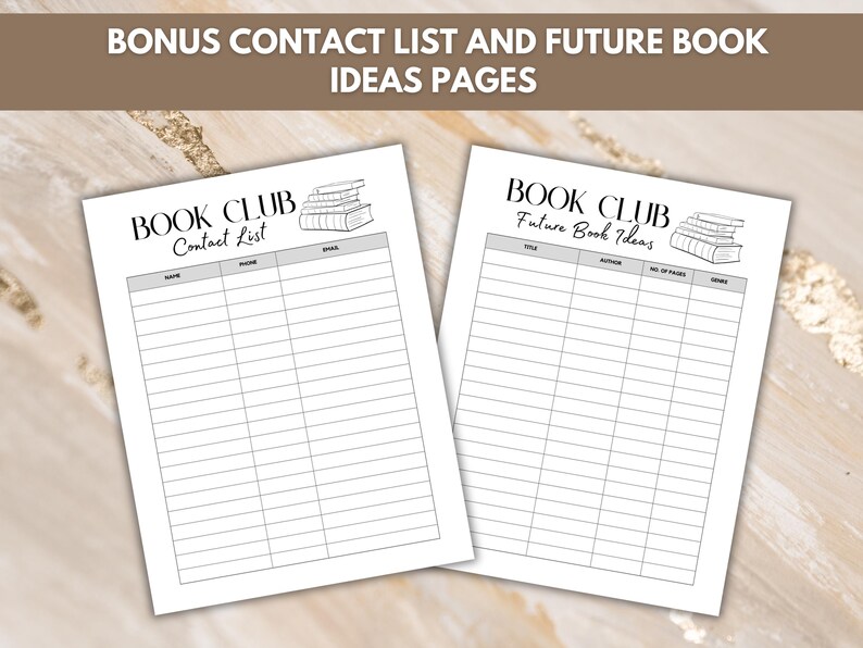 Book Club Discussion Guide - US Letter, A4 sizes - Book club contact list and future book ideas list