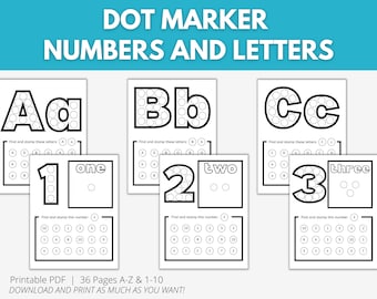 Dot Marker Letters & Numbers Printable, Dab Marker ABC and 123 Activity, Dot Marker Art Activity, Preschool Worksheet, Homeschool Activity