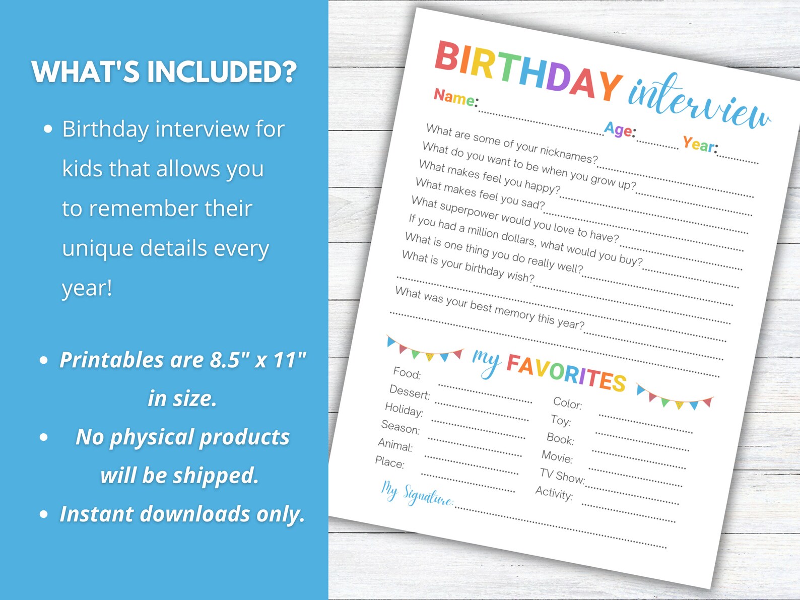 Printable Kids Birthday Interview, Annual Kids Interview, Birthday ...