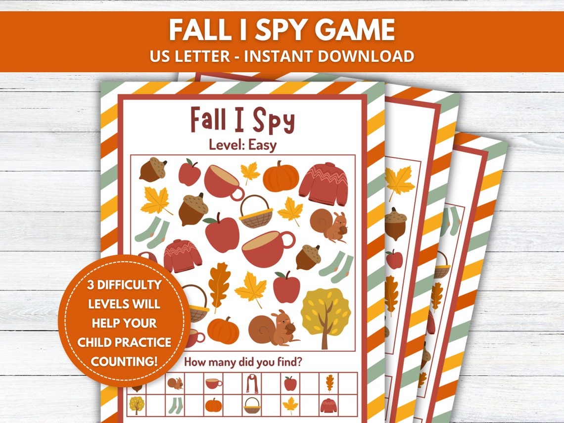 Fall I Spy Game Printable, Autumn I Spy, Fall Party Game, Look and Find ...