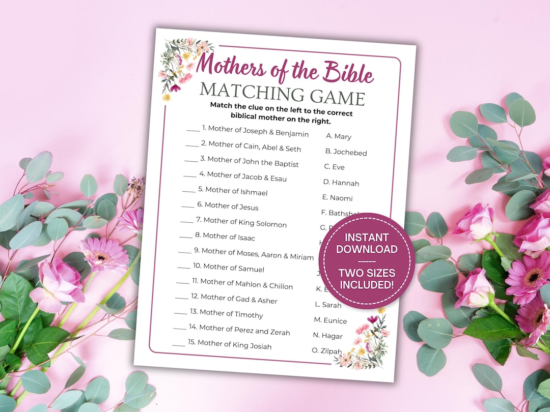 Mothers of the Bible Matching Game, Mothers Day Bible Trivia, Baby ...