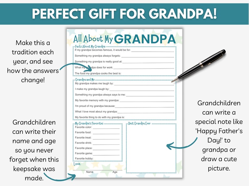 All About My Grandpa Printable Fathers Day Gift Grandpa - Etsy