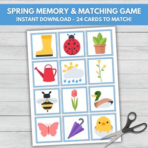 Gioco di memoria di primavera stampabile, gioco di abbinamento di primavera, attività per bambini in età prescolare, gioco di carte di memoria, gioco di abbinamento di primavera, momento di tranquillità, Montessori