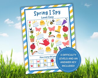 Juego "Veo Veo" de primavera, actividad imprimible para aprender a contar, busca y encuentra, juego de matemáticas para jardín de infantes, actividad de primavera para niños, juego de conteo Montessori