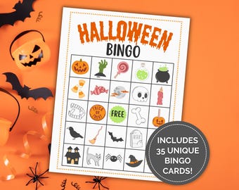 Halloween Bingo, 35 Halloween Bingo Cards, Printable Halloween Party Game, Classroom Activity, Kids Bingo Game, Cute Halloween Class Party