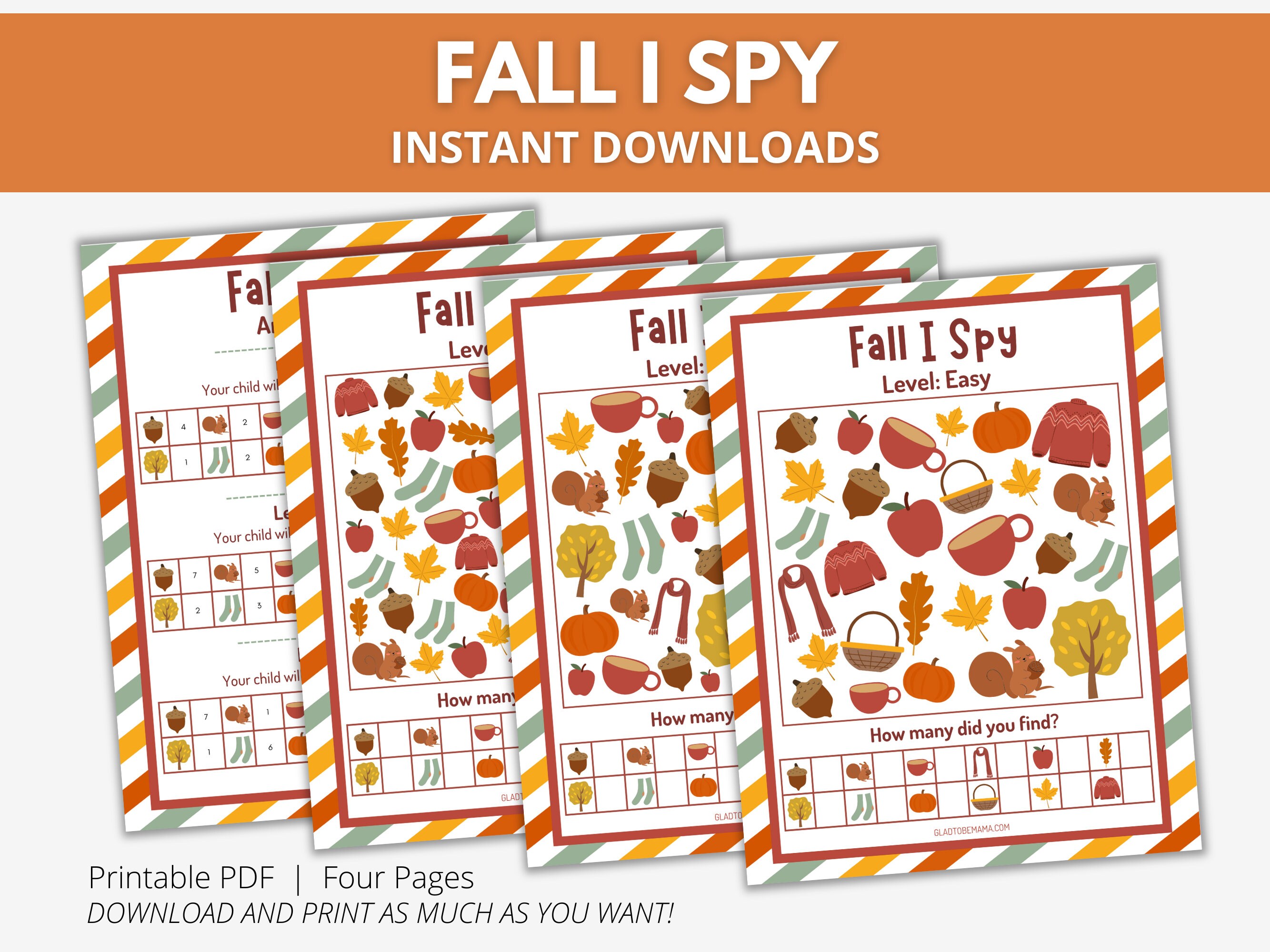Fall I Spy Printable Fall Activity 3 Pages Easy to Hard - Etsy