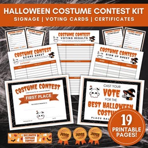 Halloween Costume Contest Kit, Costume Contest Voting Card Ballots, Best Halloween Costume Award Certificates, Costume Contest Party Kit