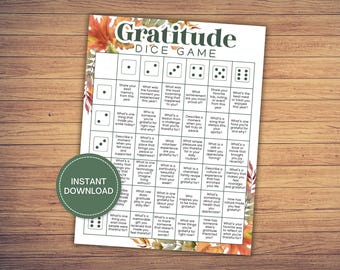 Gratitude Dice Game, Thanksgiving Party Game, Friendsgiving Table Talk Icebreaker, Thanksgiving Conversation Starter, Thanksgiving Dice Game