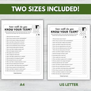 How Well Do You Know Your Team - Team building game in two sizes: US Letter and A4. Two-per-page option included in each size.