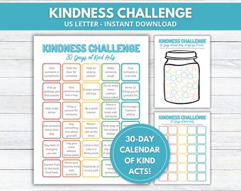 Acts of Kindness Calendar, Kindness Calendar Printable, Kindness Calendar for Kids, Kindness Tracker, Kindness Challenge, Gratitude List