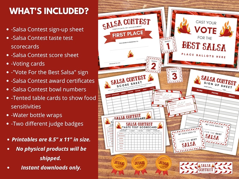 Salsa Contest Kit, Printable Salsa Contest Award Certificates, Salsa ...