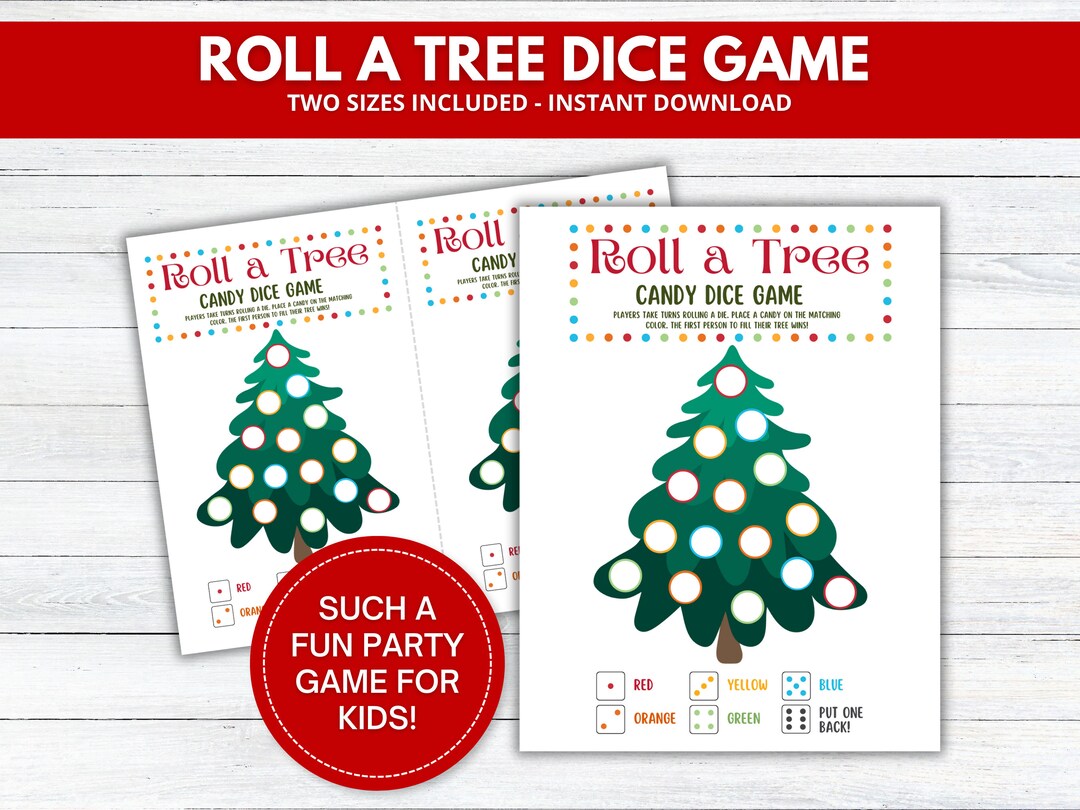 Roll a Christmas Tree Dice Game, Candy Table Game, Printable Christmas