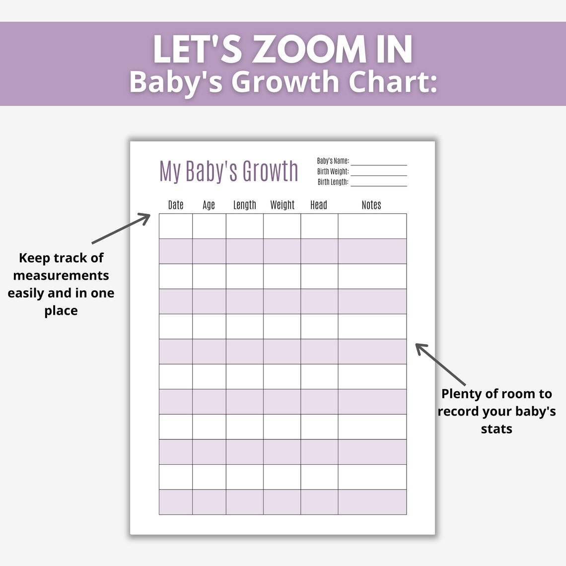 Baby Growth Tracker Printable Baby Growth Chart Printable Etsy