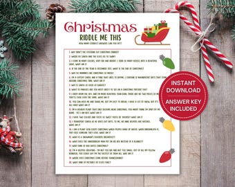Christmas Riddles Printable Game, Riddle Me This, Christmas Office Party Game, Christmas Trivia, Christmas Jokes, Fun Holiday Family Game