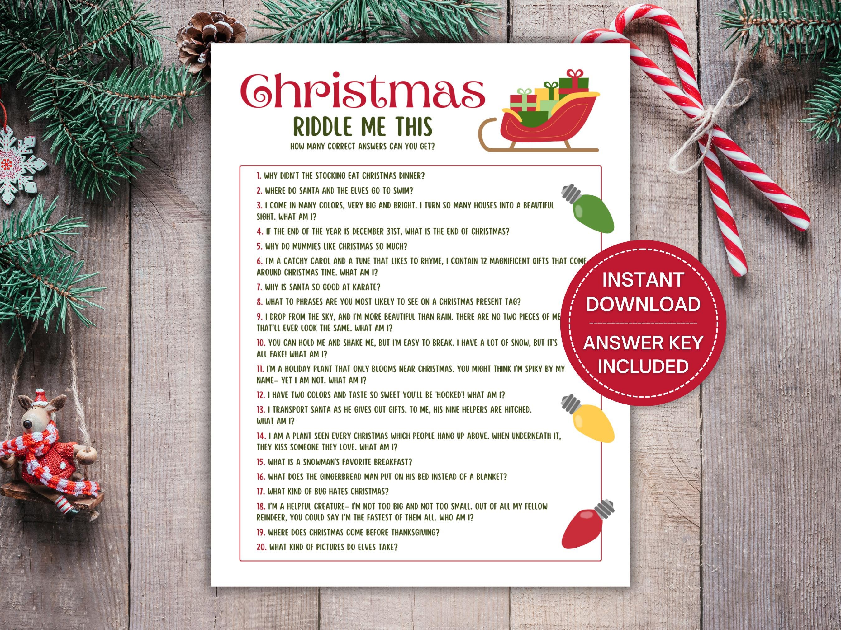 Best Holiday Riddle Christmas Riddles Printable Game, Riddle Me This, Christmas Office ...