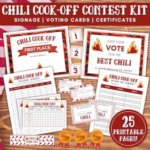 Chili Cook-Off Contest Kit, Printable Chili Cook-Off Party Award Certificates, Chili Competition, Vote Ballots, Scorecards, Crockpot Numbers