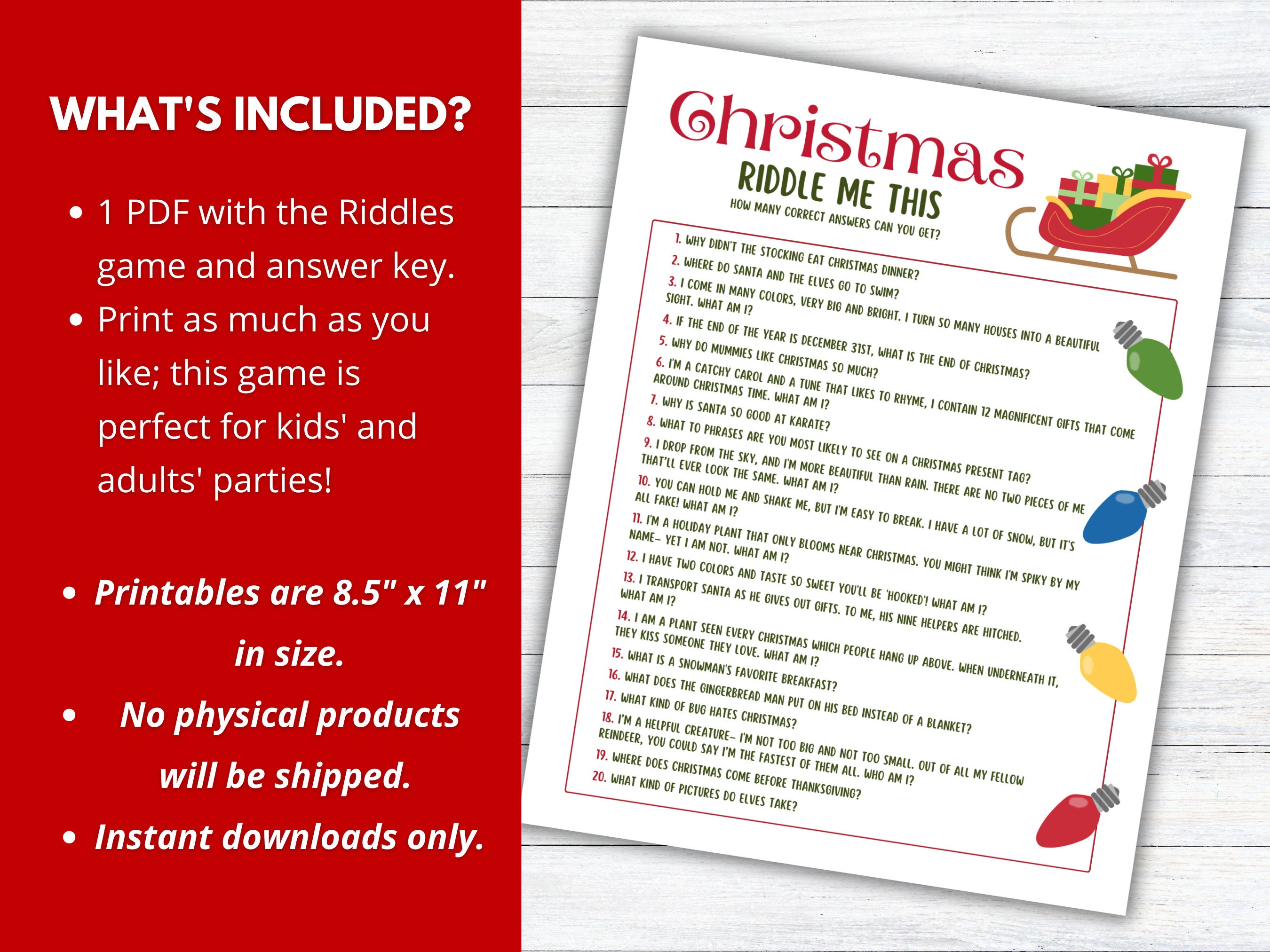 Christmas Riddles Game Printable Christmas Party Game Etsy