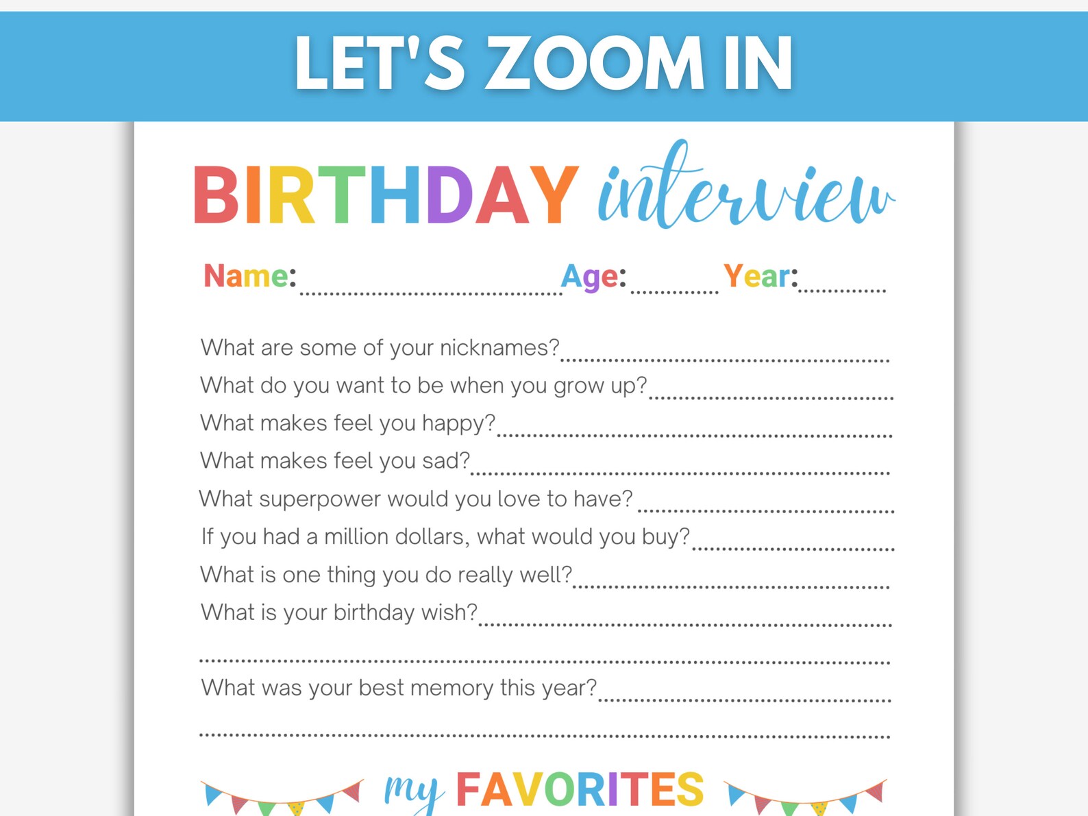 Printable Kids Birthday Interview Annual Kids Interview - Etsy
