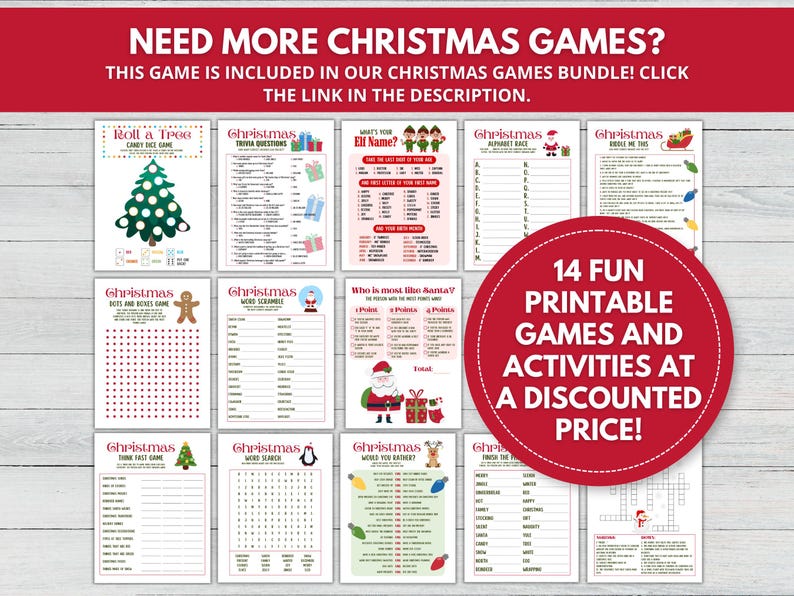 Christmas Trivia Game. Printable trivia game in full and half size pages with answer sheet included. Blue, green, and red present graphics with dark red and black font.