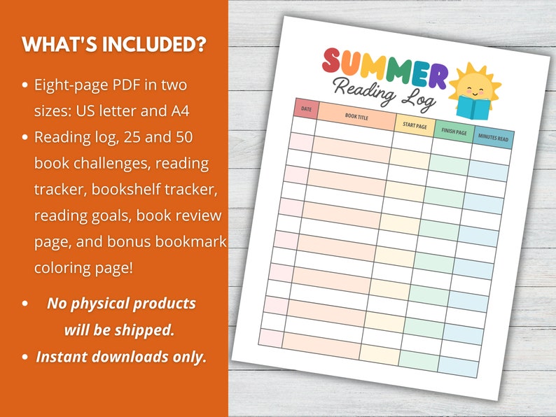 Kids Summer reading log bundle in US Letter and A4