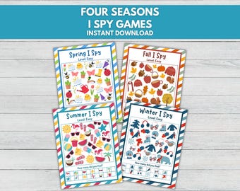 Four Seasons I Spy Game, Learn to Count Printable Activity, Kids Four Seasons Activity, Search and Find, Seasonal Kindergarten Math Game PDF