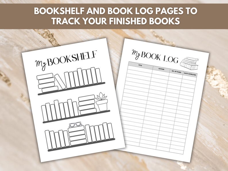 Book Club Discussion Guide - US Letter, A4 sizes - two different book logs including a bookshelf tracker