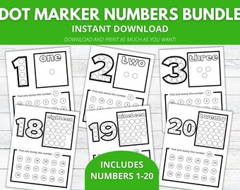 Dot Marker Zahlen zum Ausdrucken, Dot the Numbers Aktivität, Zahlenerkennung, Zählen von Arbeitsblättern, Zahlen von 1-20, Dab Marker Zahlenaktivität