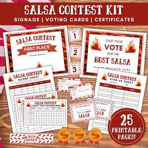 Salsa Contest Kit, druckbare Urkunden für den Salsa-Contest, Salsa-Konkurrenz, Salsa-Abstimmungszettel, Scorecards, Salsa-Showdown-Challenge