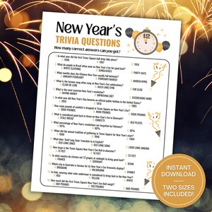 New Year&#39;s Trivia Game, New Year&#39;s Eve Trivia Printable, NYE Trivia, New Year&#39;s Eve Party Game, Trivia for New Years, New Years Eve Activity