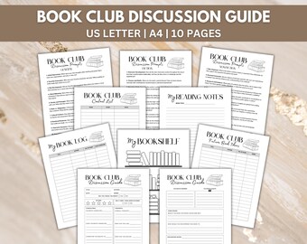 Book Club Discussion Guide, Printable Book Club Kit, Book Club Journal, Book Club Prompt Questions, Book Club Review, Book Log, My Bookshelf