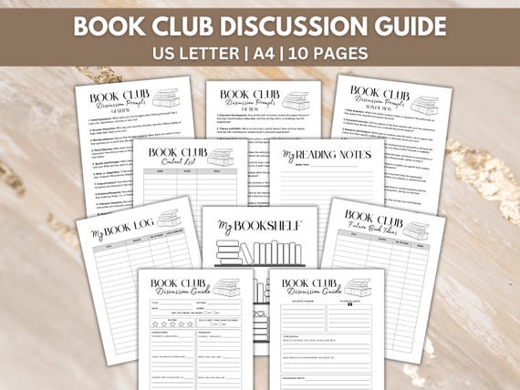 Book Club Discussion Guide, Printable Book Club Kit, Book Club Journal, Book Club Prompt Questions, Book Club Review, Book Log, My Bookshelf