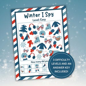 Winter I Spy Game, Learn to Count Printable Activity, Search and Find, Kindergarten Math Game, Preschool Kids Winter Activity, Look and Find