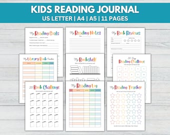Kinder Lesejournal druckbar, Kinder Leselogbuch, Lese-Tracker, Bücherregal-Tracker, Lese-Challenge, Buchbesprechung, Bibliothek-Buch-Tracker
