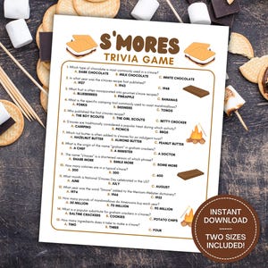 S&#39;mores Trivia Game, Printable Campfire Game, S&#39;mores Baby Shower Activity, S&#39;mores Quiz, Camping Party, S&#39;mores Party, Dessert Food Trivia