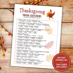 Thanksgiving Trivia Game Printable, Thanksgiving Trivia Questions, Friendsgiving Party Games, Kids & Adults Thanksgiving Quiz, Trivia Night