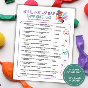 April Fools&#39; Day Trivia, April Fools Day Games, Multiple Choice Trivia, April Trivia Night, Party Game for Adults & Kids, Classroom Activity