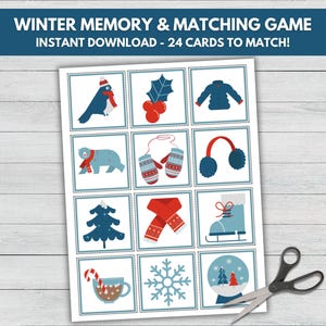 Jogo da memória de inverno para imprimir, jogo de correspondência de inverno, atividades pré-escolares para crianças pequenas, jogo interno para o feriado do jardim de infância, momento de silêncio, Montessori