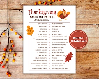 Thanksgiving Would You Rather Game, Fall This or That, Printable Thanksgiving Party Activity, Friendsgiving Group Game, Icebreaker Questions