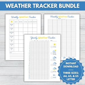Météo Tracker imprimable, carte météo hebdomadaire mensuelle annuelle, journal météo pour enfants, page de journal de planificateur, modèle d'école à la maison, heure du cercle