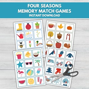 Four Seasons Memory Game Bundle, 4 Seasons Matching Game, Four Seasons Learning Activity, Preschool Game, Homeschool Toddler Quiet Time