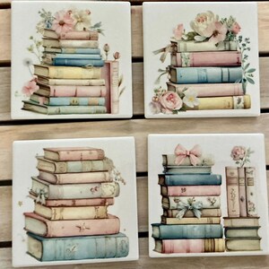 Books Ceramic Tile Coasters