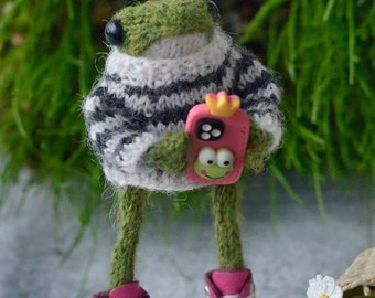 Frog , knitted frog and phone and shoes